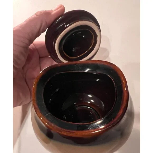 Vintage Sango Pottery Nova Brown #4933 Canister Sugar Bowl Jar with Lid 4.75” - Picture 3 of 8